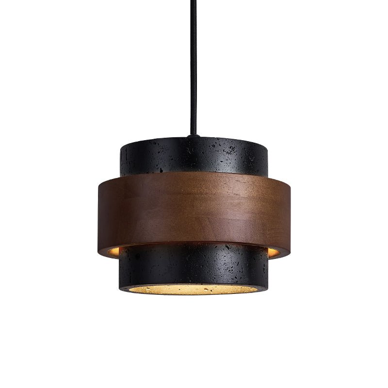 Suspension moderne Niels en Noir travertin et foncé noyer