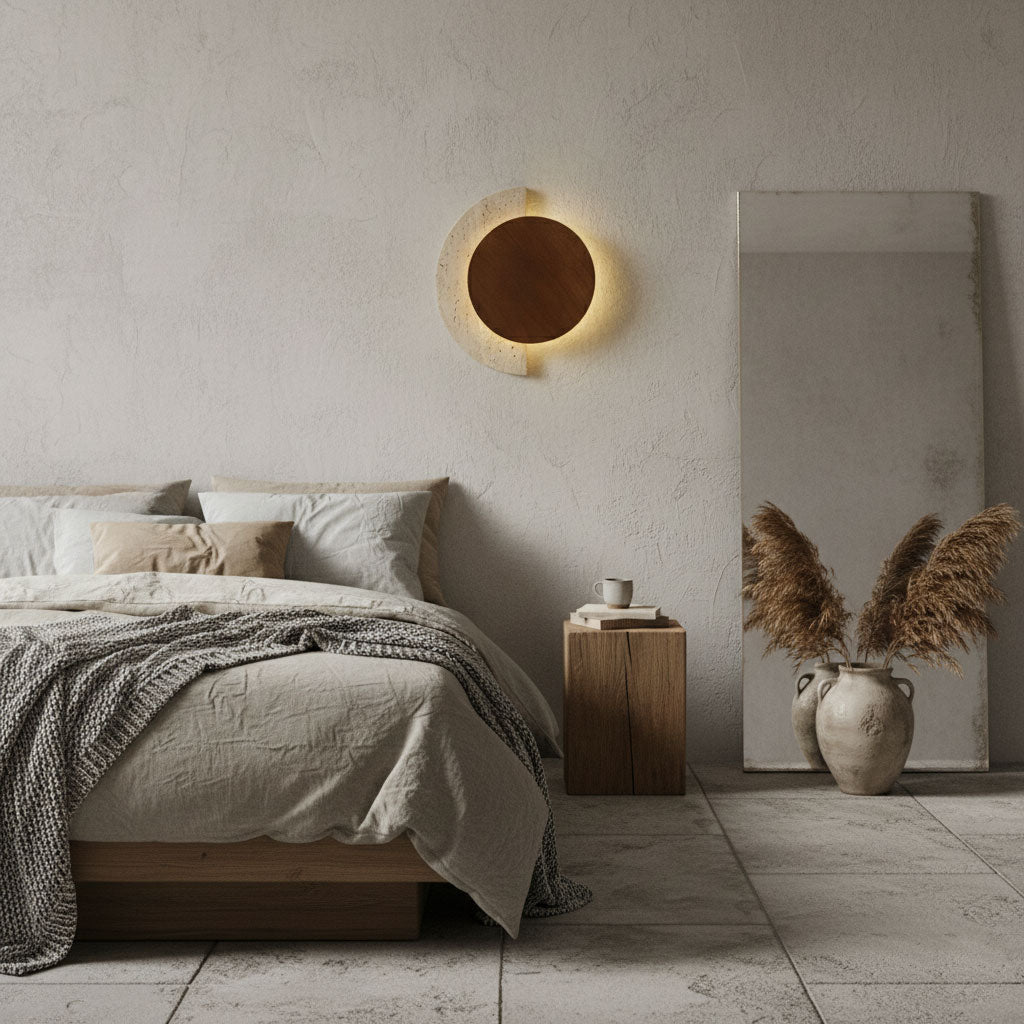 Applique murale moderne Cooper en Travertin jaune et noyer