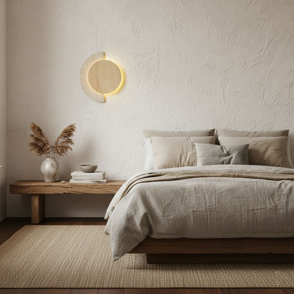 Applique murale moderne Cooper en Travertin jaune et noyer