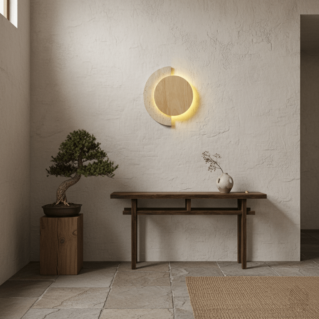 Applique murale moderne Cooper en Travertin jaune et bois