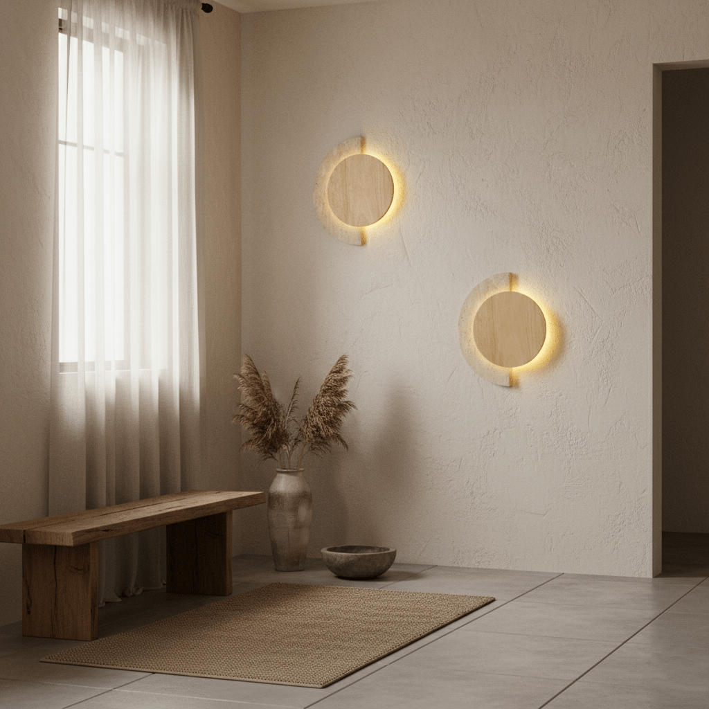 Applique murale moderne Cooper en Travertin jaune et bois