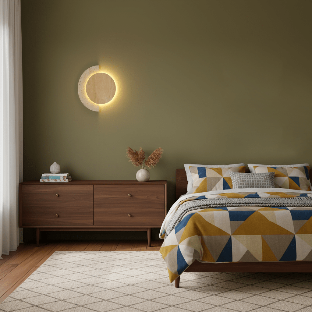 Applique murale moderne Cooper en Travertin jaune et noyer