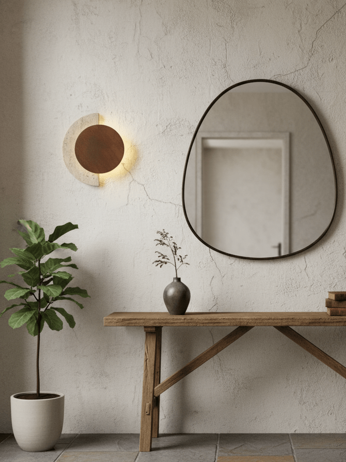 Applique murale moderne Cooper en Travertin jaune et noyer