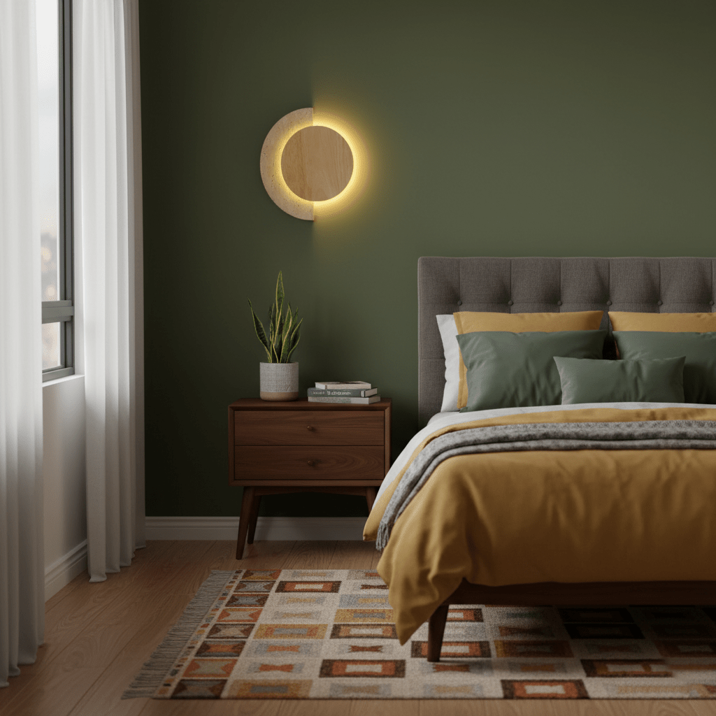 Applique murale moderne Cooper en Travertin jaune et noyer