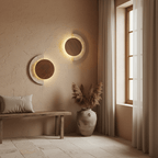 Applique murale moderne Cooper en Travertin jaune et noyer