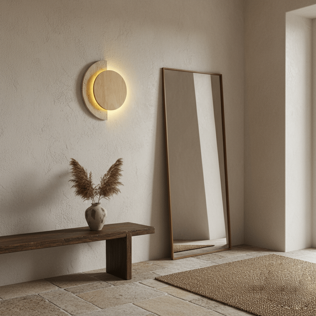 Applique murale moderne Cooper en Travertin jaune et noyer