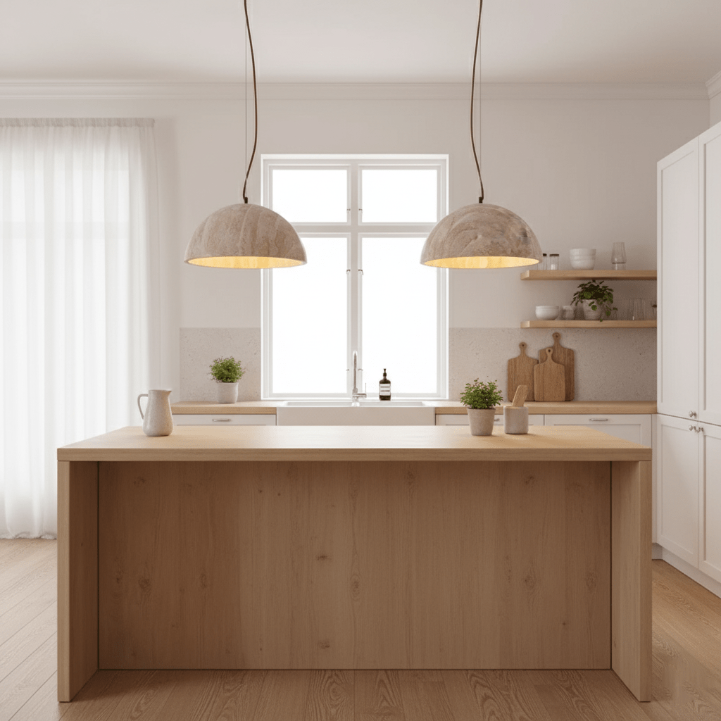 Suspension moderne Fromund en Travertin jaune