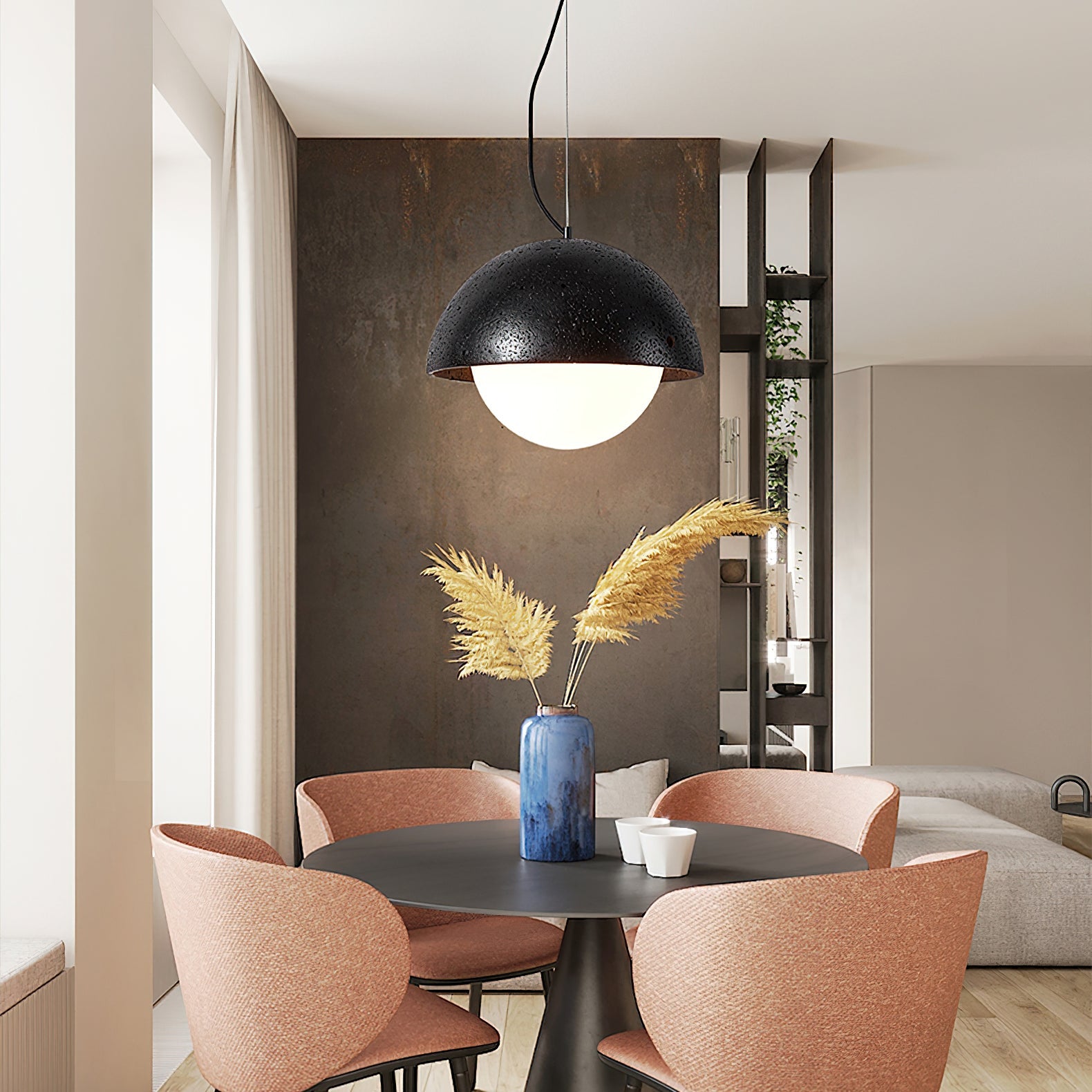 Suspension moderne Fromund en Noir travertin