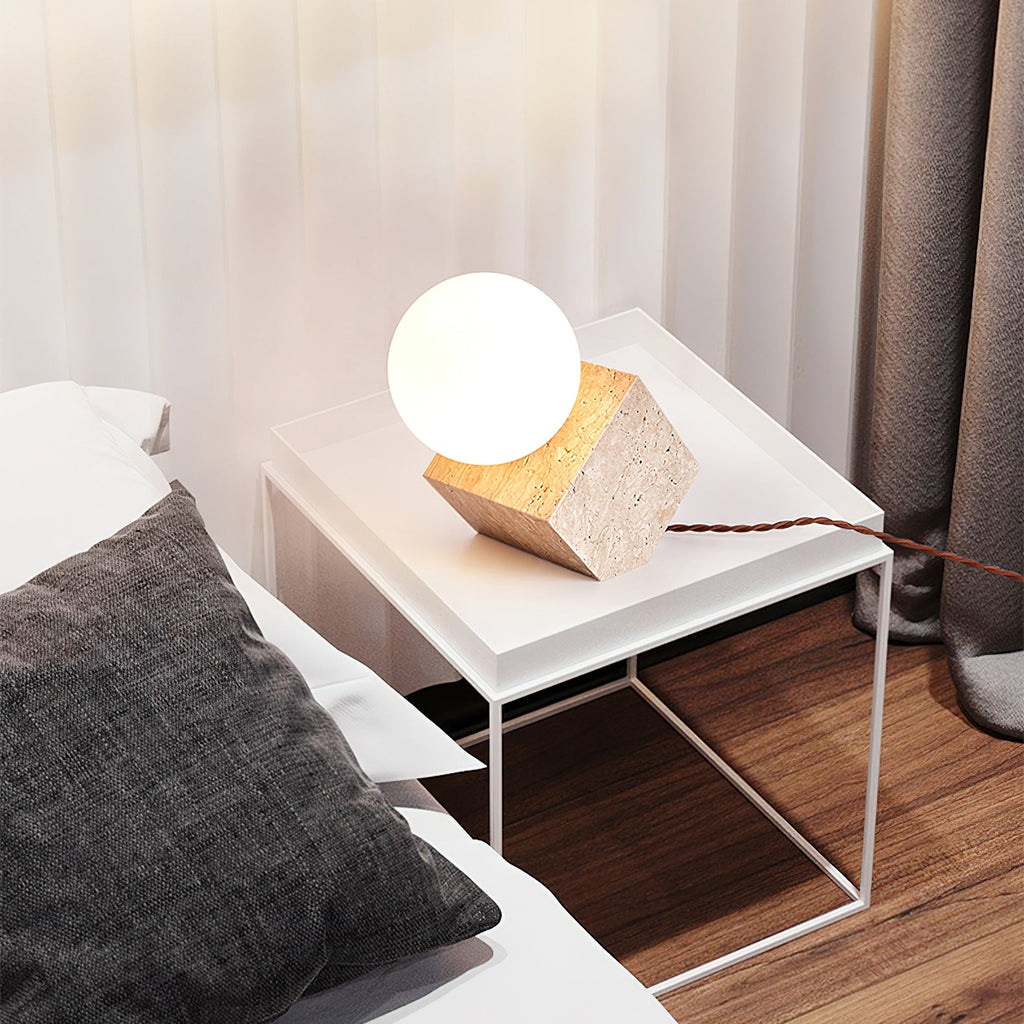 Lampe à poser moderne Esa en pierre Travertin jaune