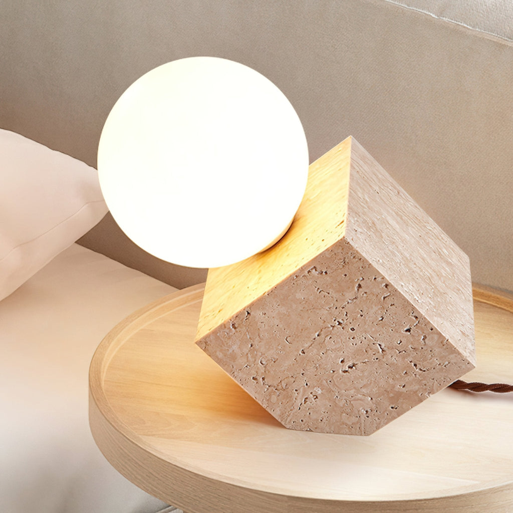 Lampe à poser moderne Esa en pierre Travertin jaune