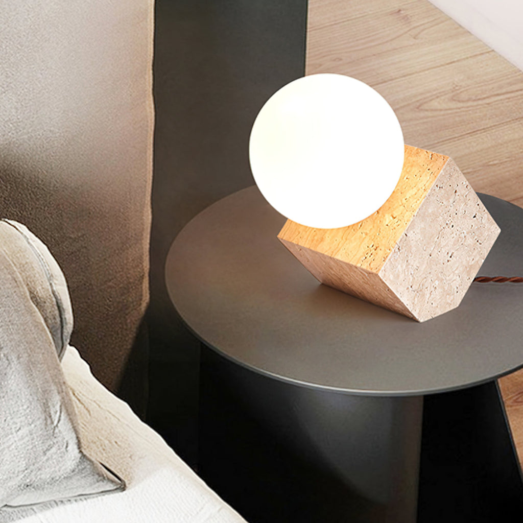 Lampe à poser moderne Esa en pierre Travertin jaune