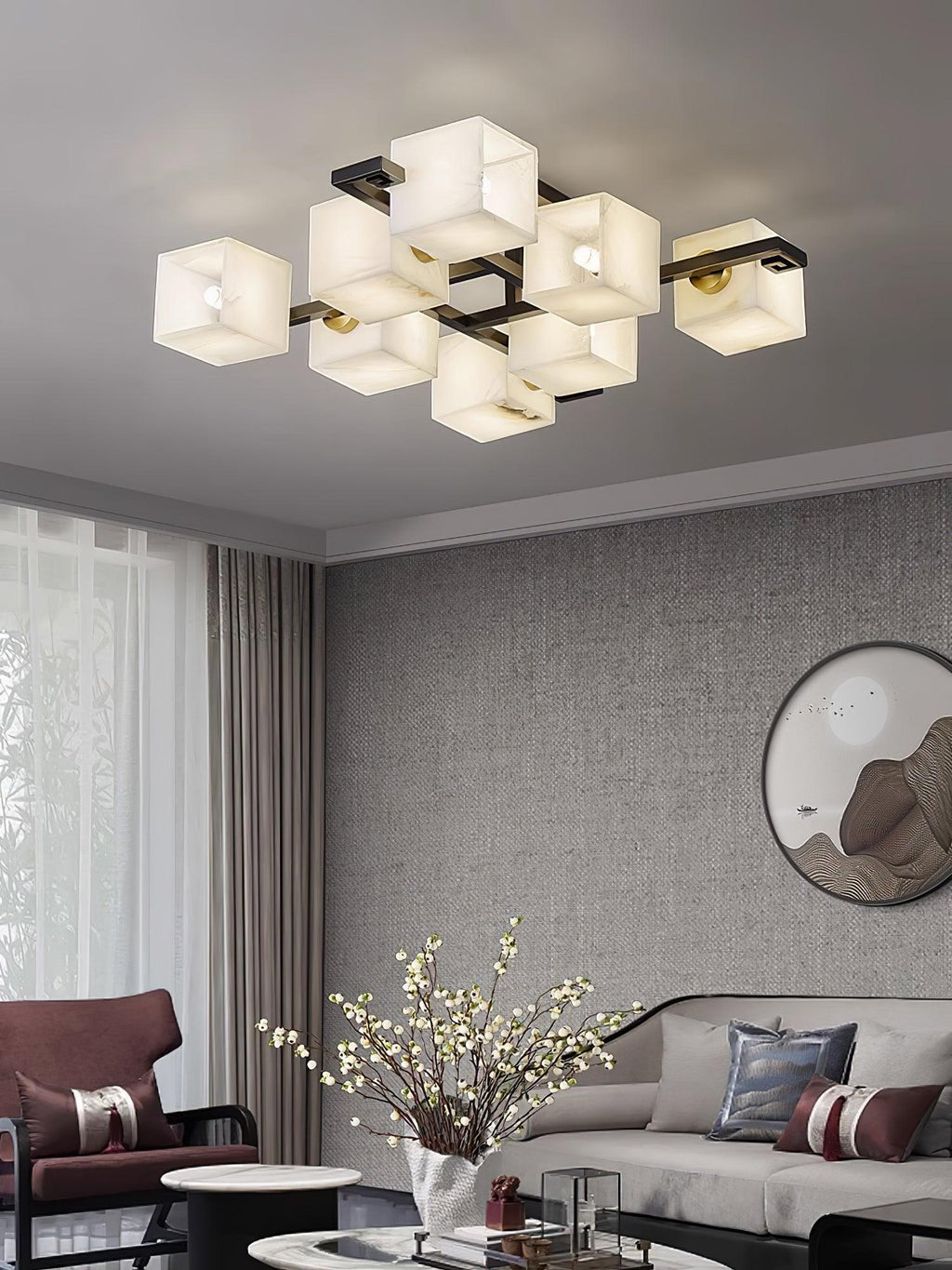 Plafonnier moderne Mors en Albâtre Noir et blanc