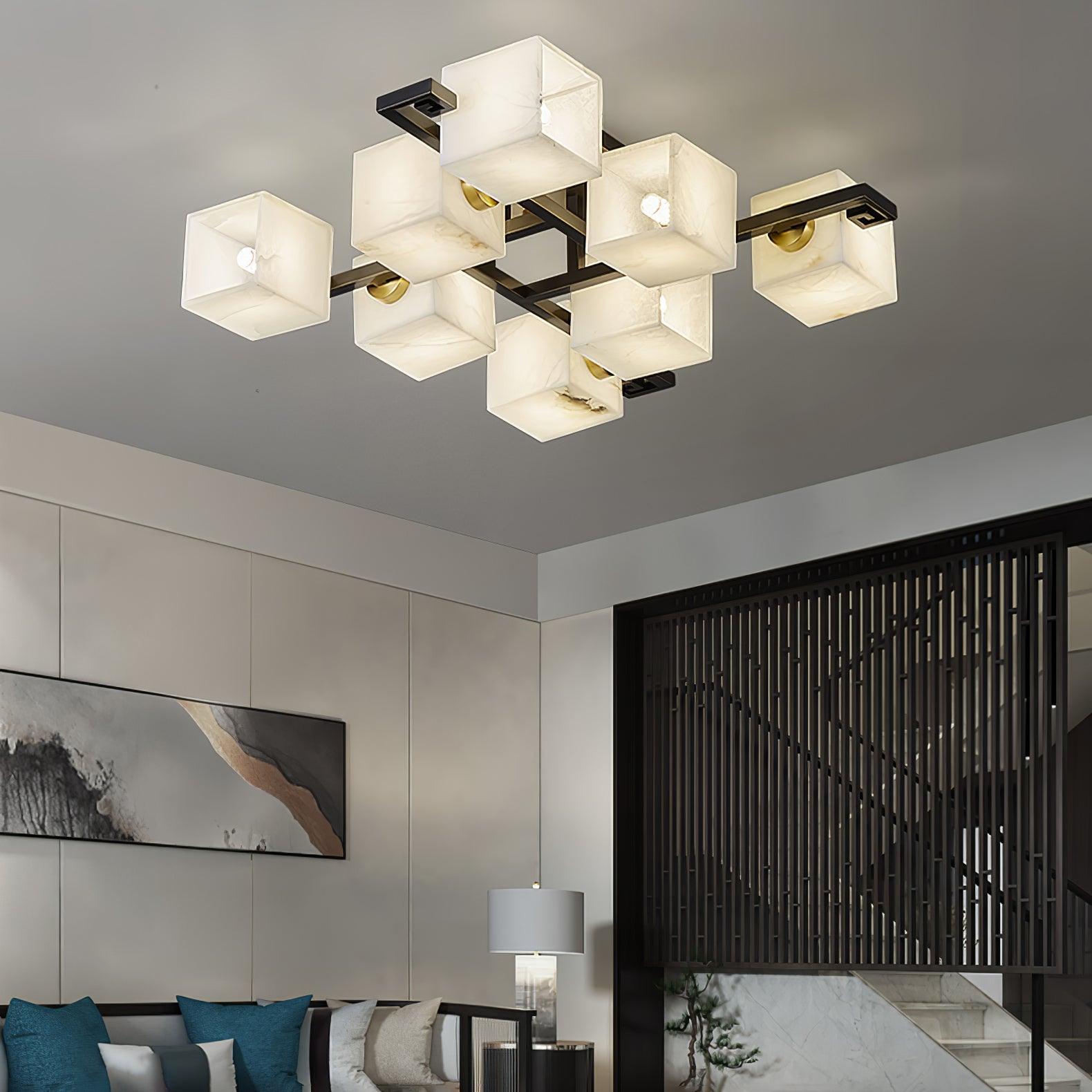 Plafonnier moderne Mors en Albâtre Noir et blanc