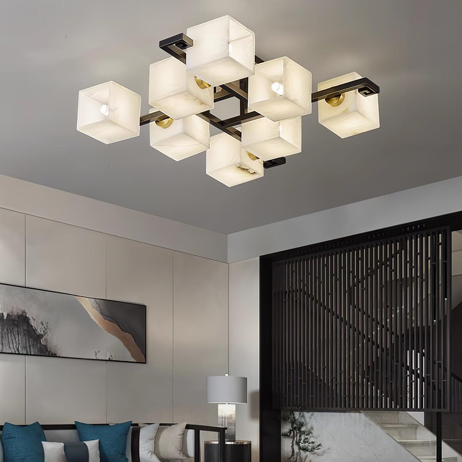 Plafonnier moderne Mors en Albâtre Noir et blanc
