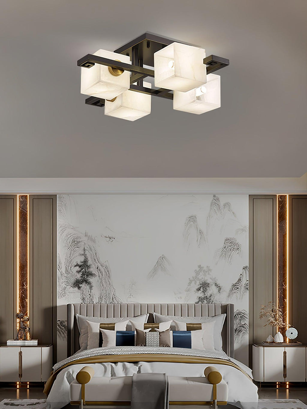 Plafonnier moderne Mors en Albâtre Noir et blanc