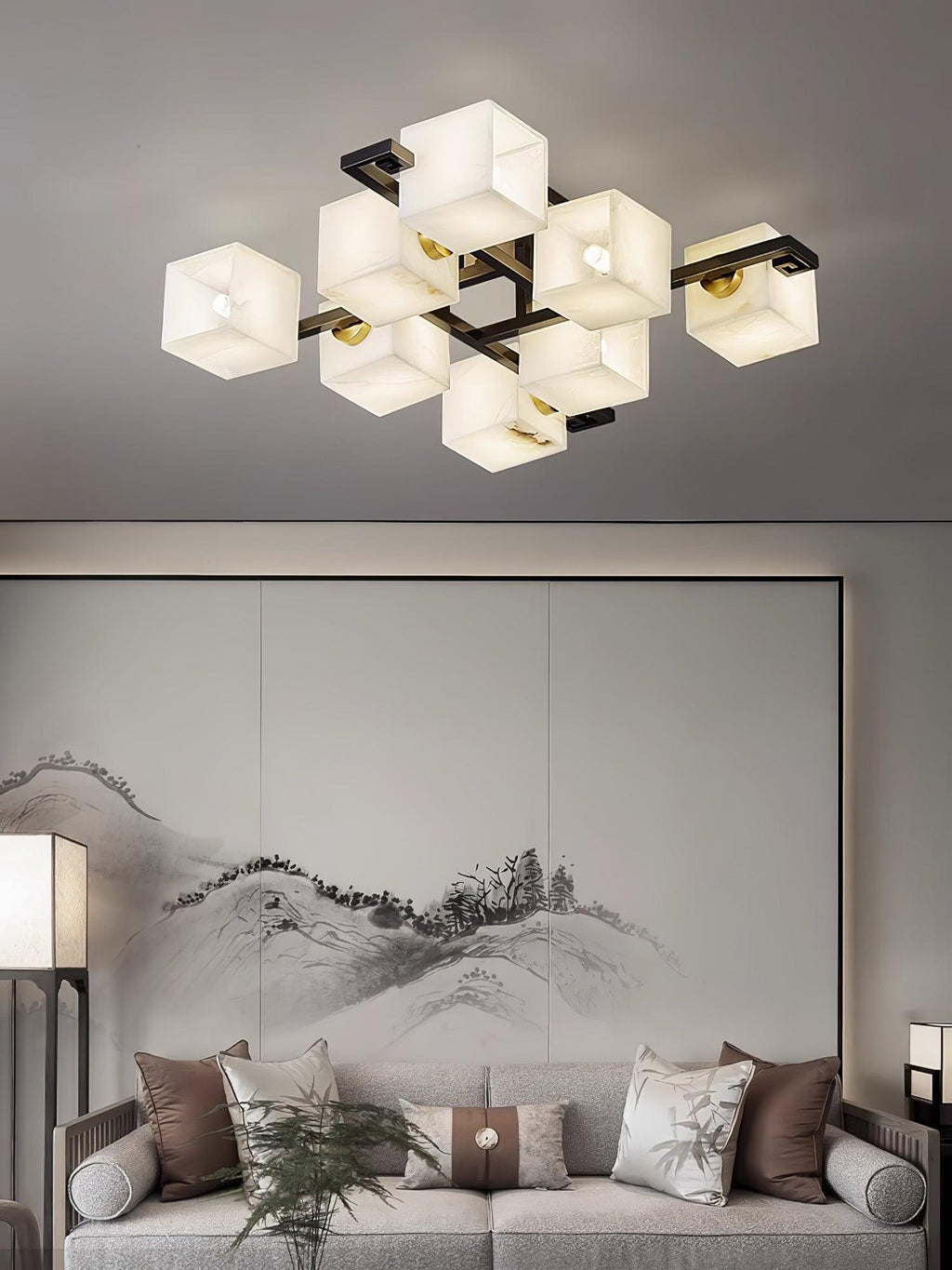 Plafonnier moderne Mors en Albâtre Noir et blanc