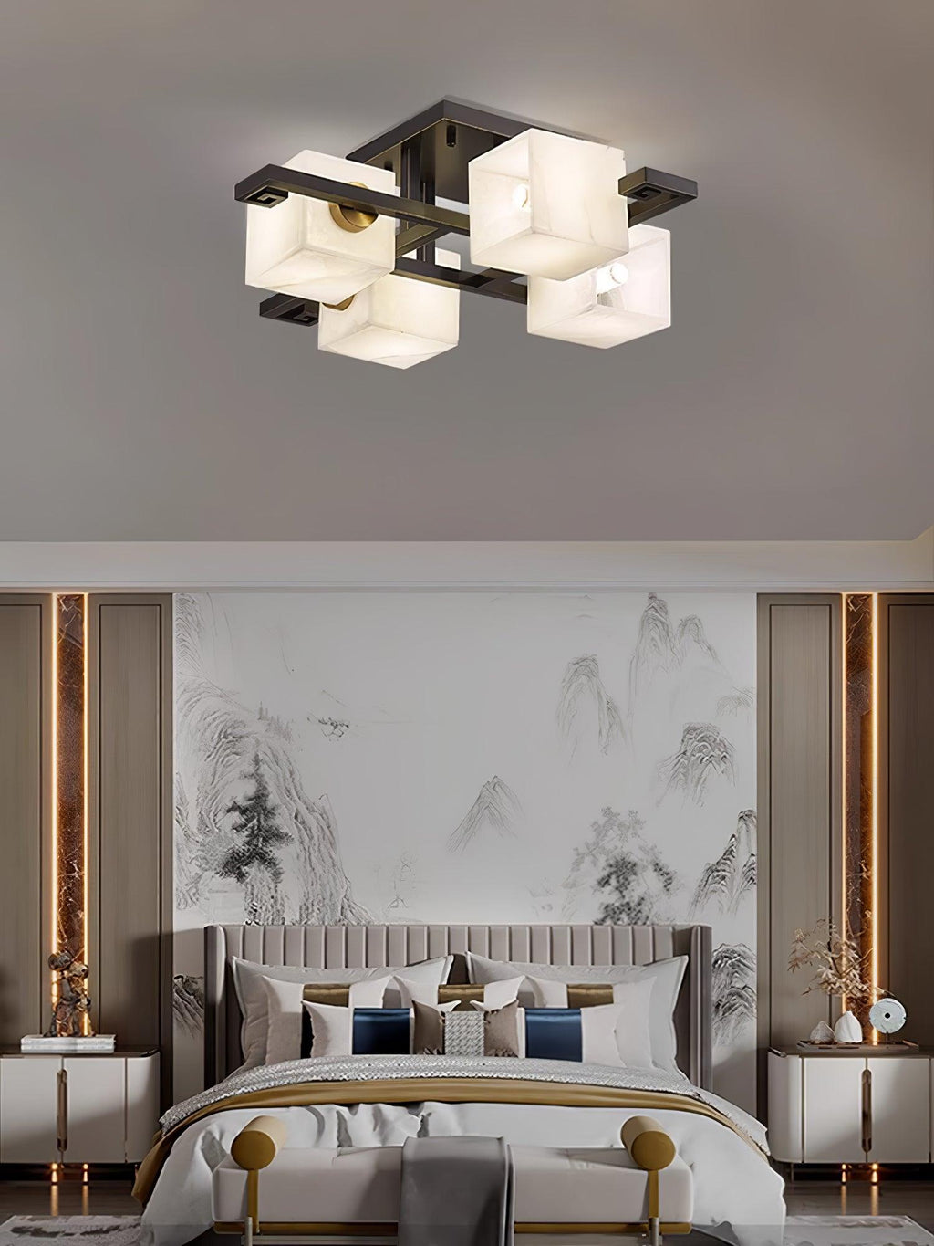 Plafonnier moderne Mors en Albâtre Noir et blanc