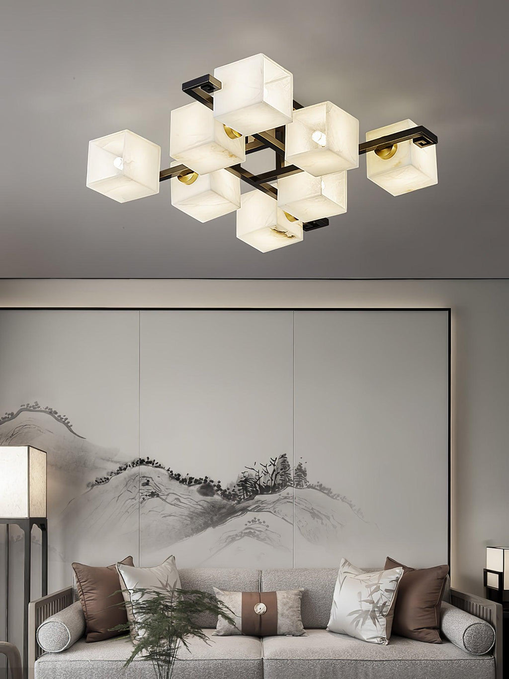 Plafonnier moderne Mors en Albâtre Noir et blanc