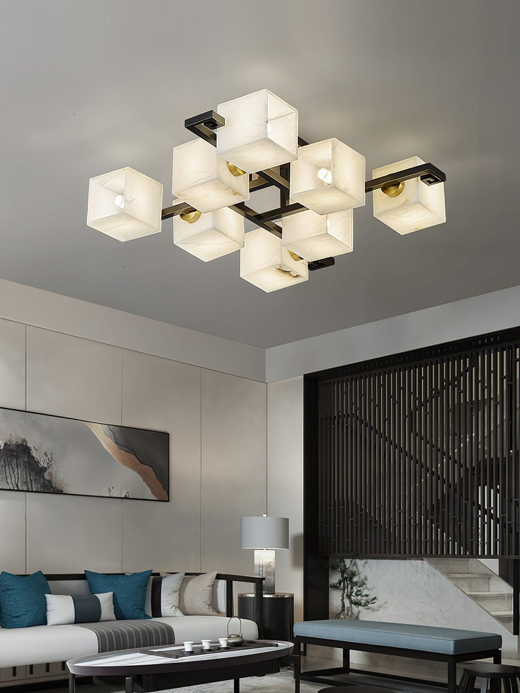 Plafonnier moderne Mors en Albâtre Noir et blanc