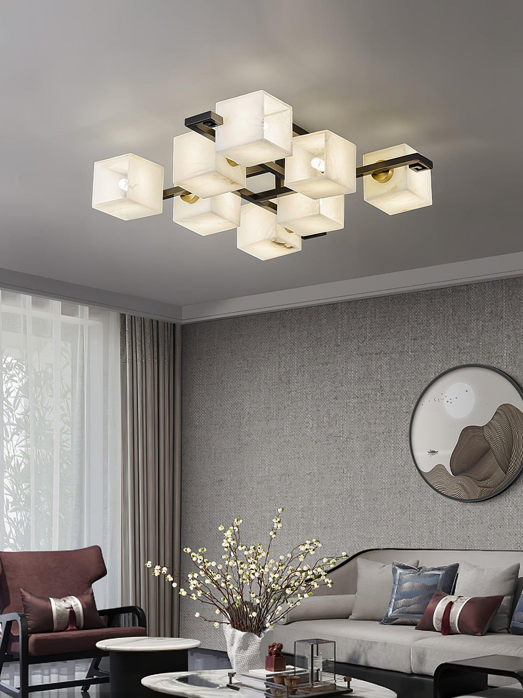 Plafonnier moderne Mors en Albâtre Noir et blanc