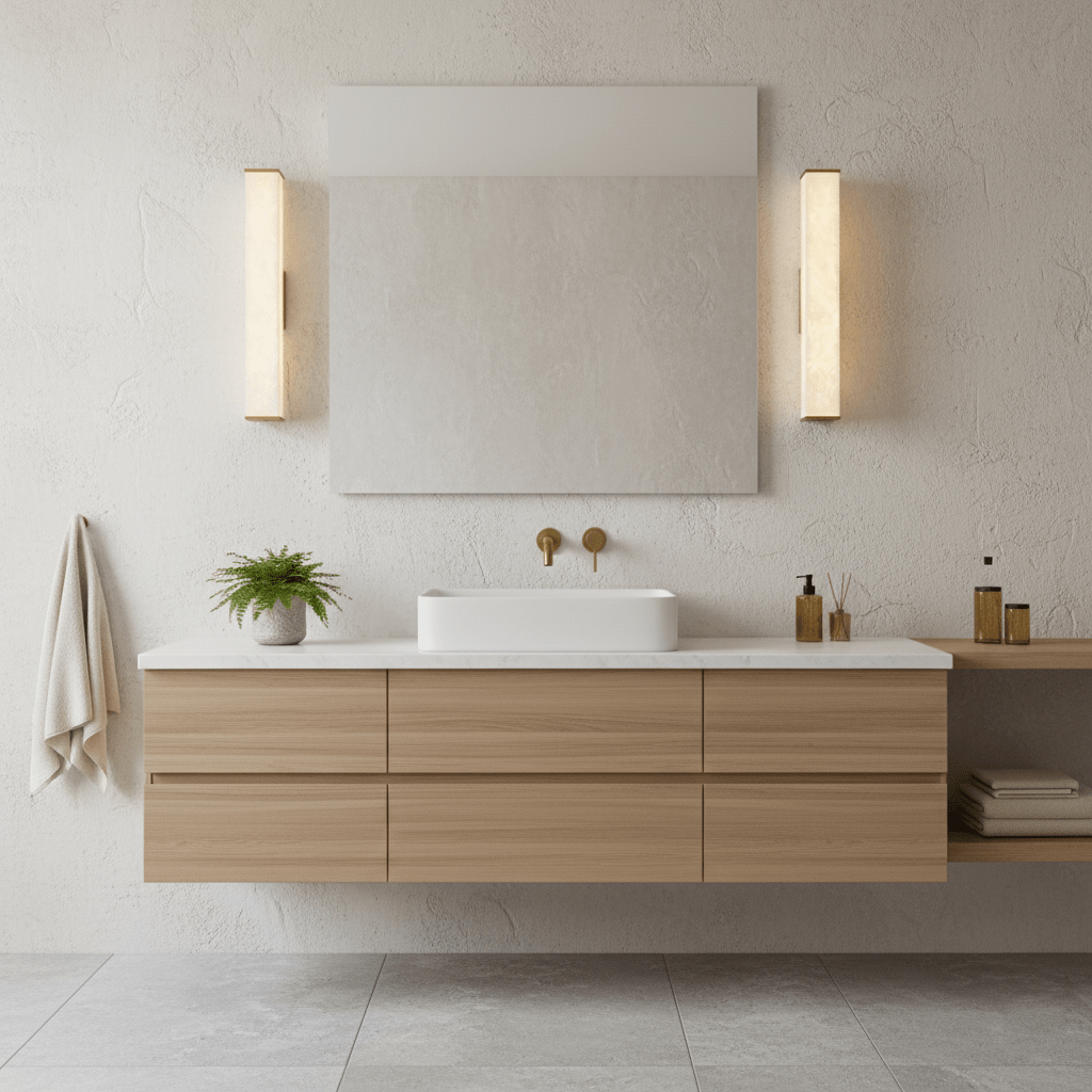 Applique murale moderne Bain en Albâtre Laiton et blanc