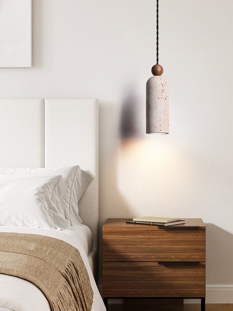 Suspension moderne Galt en bois Travertin jaune et noyer