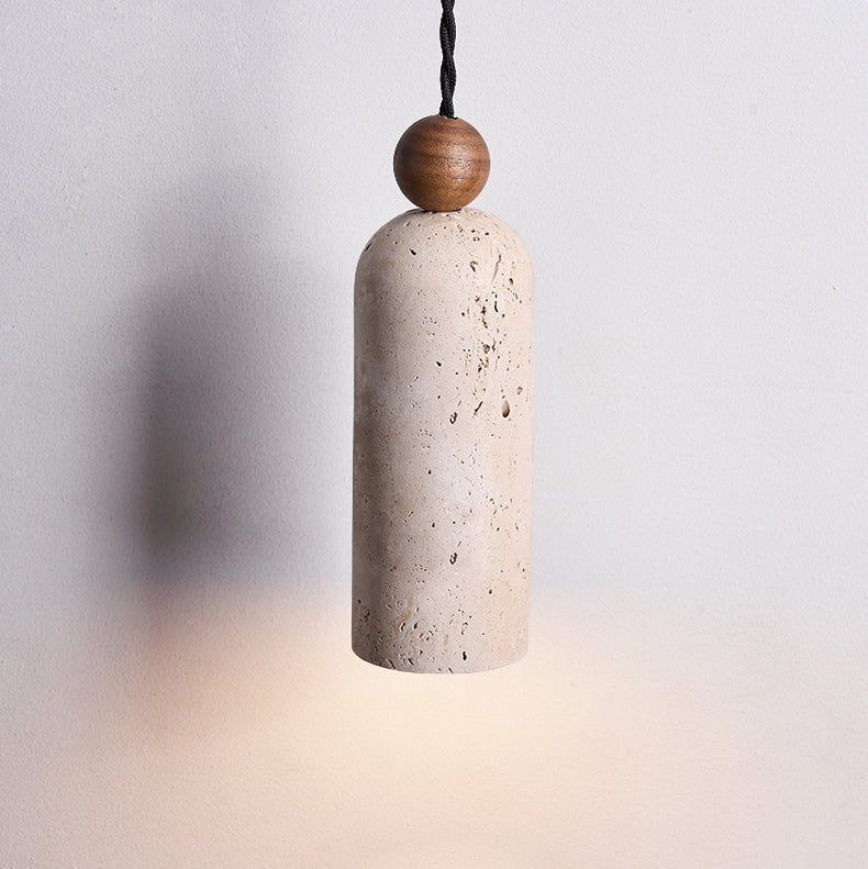 Suspension moderne Galt en bois Travertin jaune et noyer