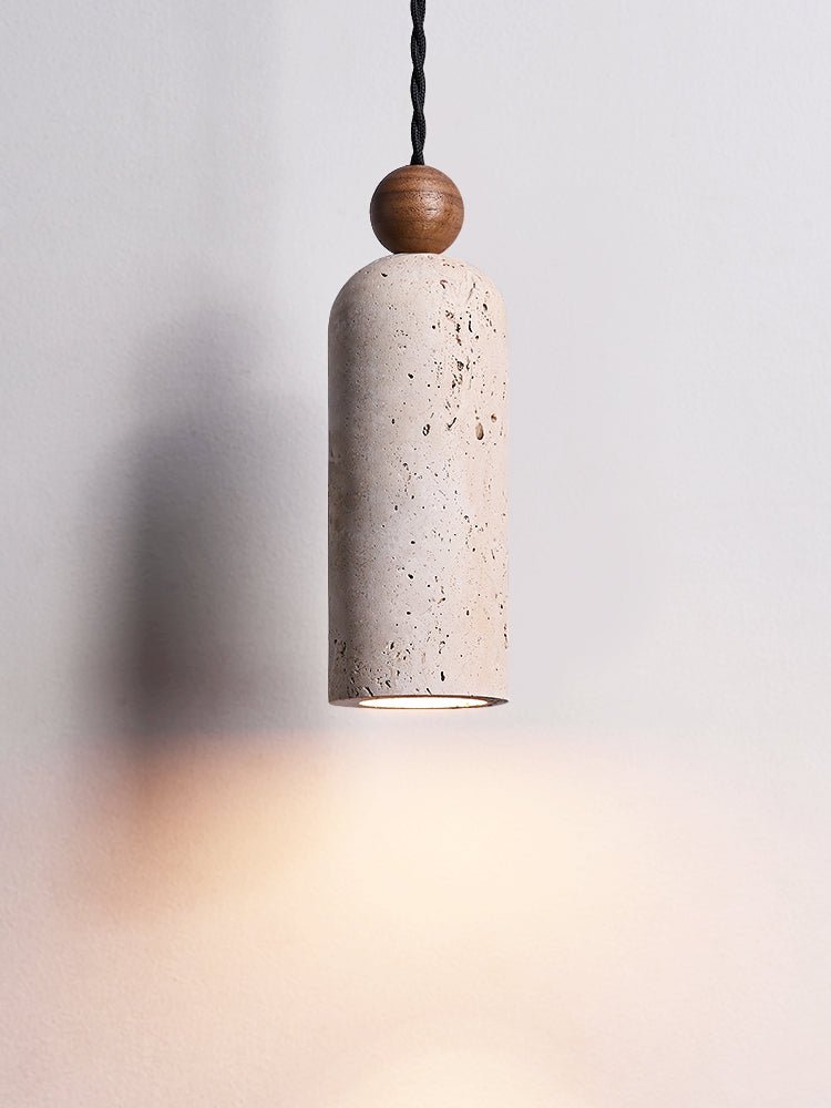 Suspension moderne Galt en bois Travertin jaune et noyer