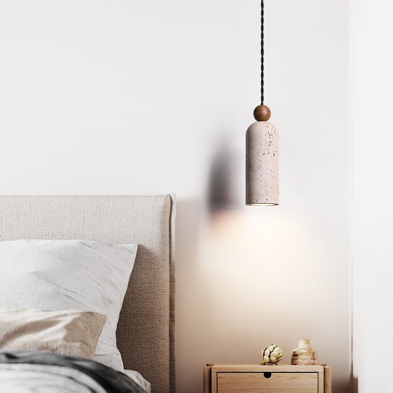 Suspension moderne Galt en bois Travertin jaune et noyer