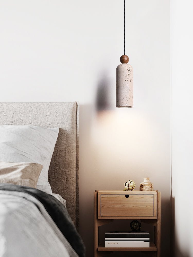 Suspension moderne Galt en bois Travertin jaune et noyer