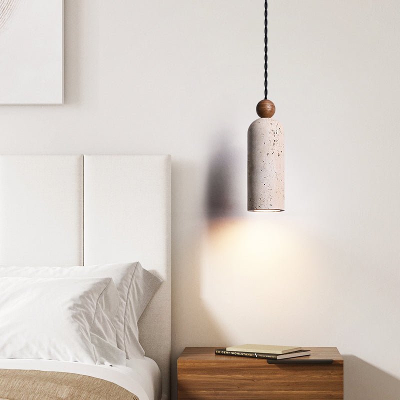 Suspension moderne Galt en bois Travertin jaune et noyer