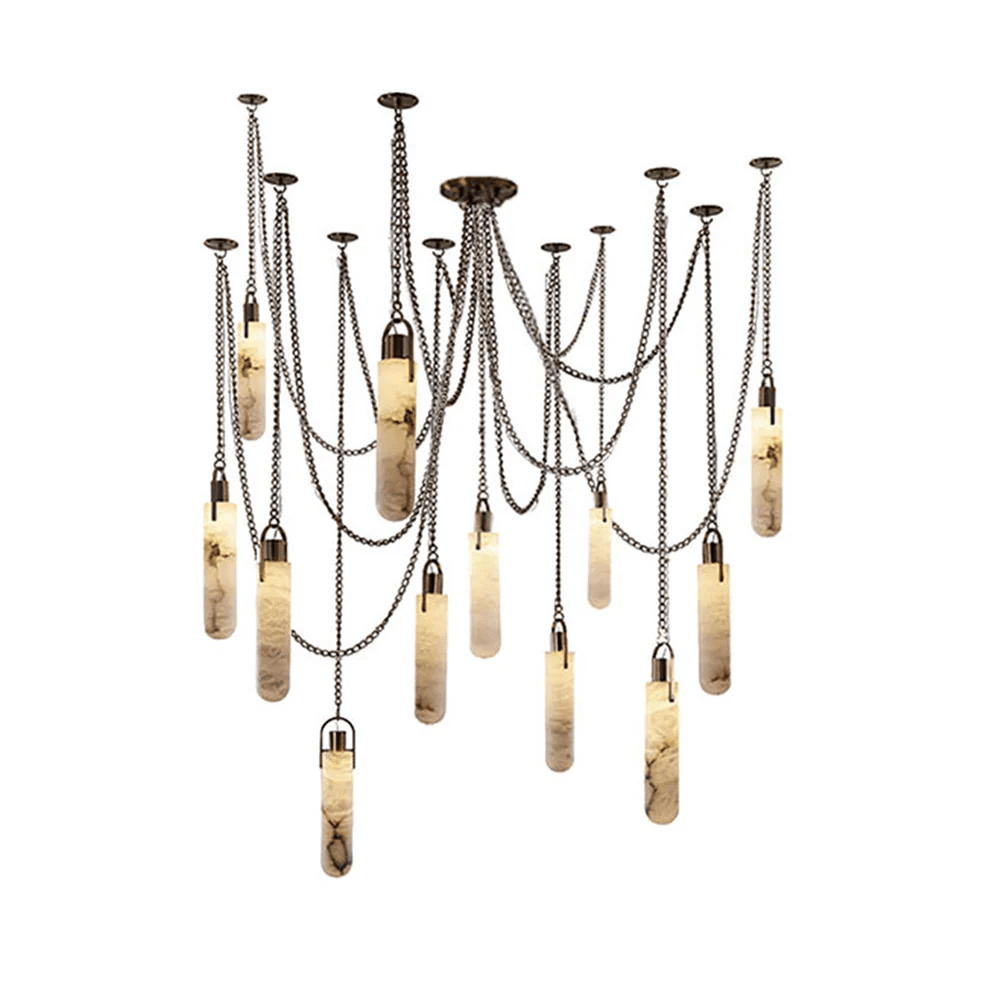 Lustre moderne Tael en Albâtre Laiton ancien et blanc