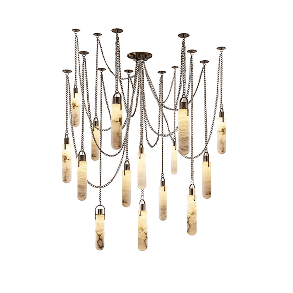 Lustre moderne Tael en Albâtre Laiton ancien et blanc