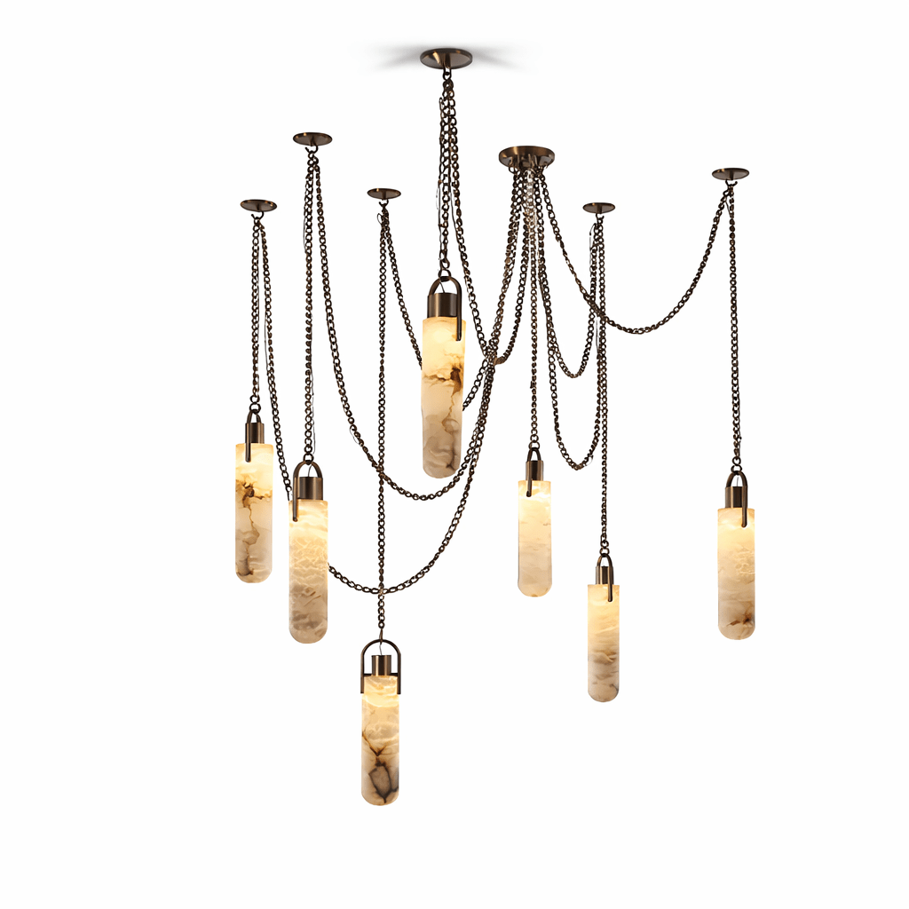 Lustre moderne Tael en Albâtre Laiton ancien et blanc