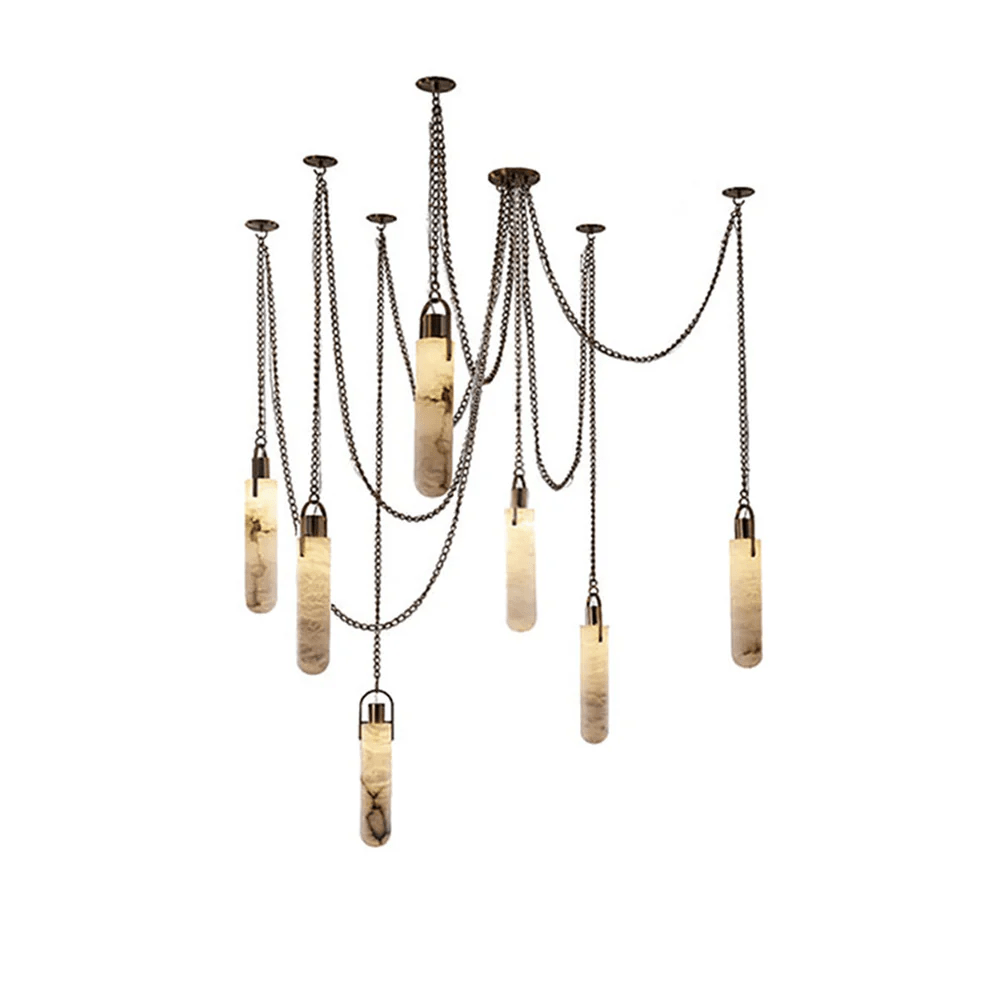 Lustre moderne Tael en Albâtre Laiton ancien et blanc