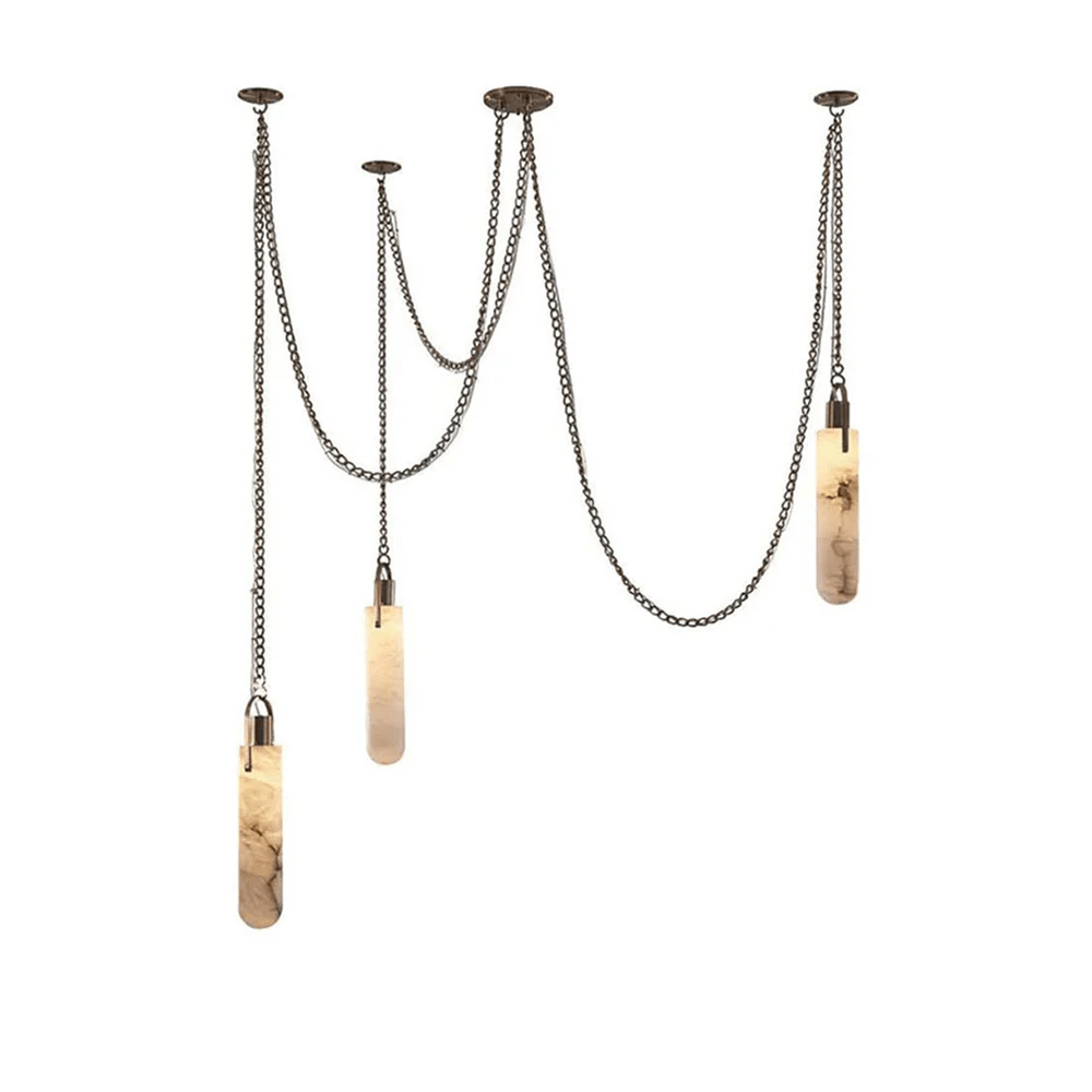Lustre moderne Tael en Albâtre Laiton ancien et blanc