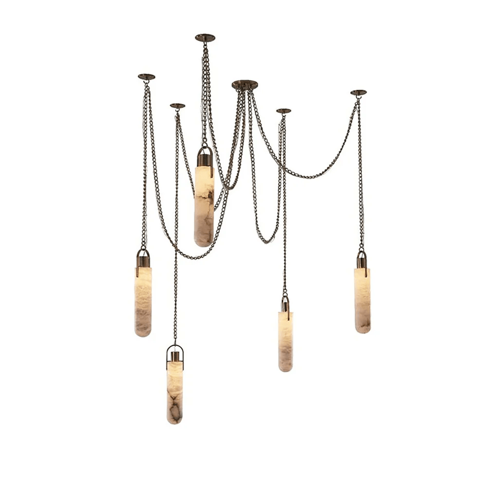 Lustre moderne Tael en Albâtre Laiton ancien et blanc