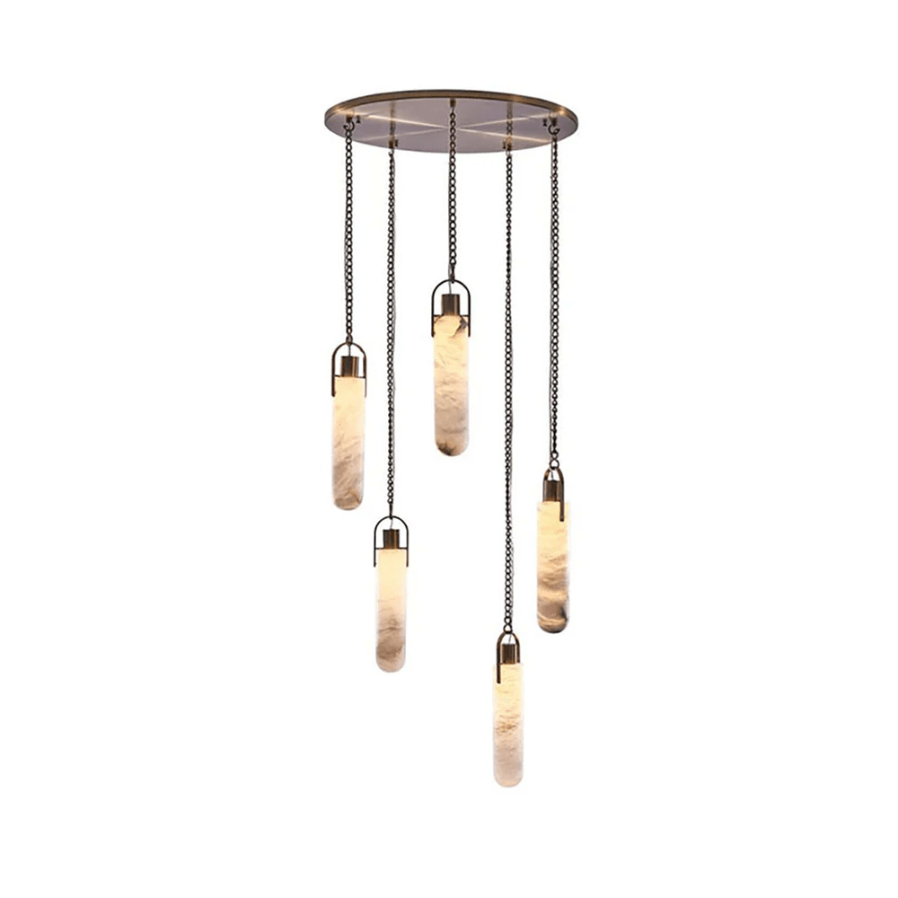 Lustre moderne Tael en Albâtre Laiton ancien et blanc