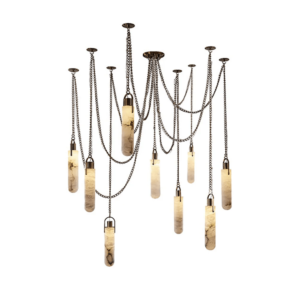 Lustre moderne Tael en Albâtre Laiton ancien et blanc