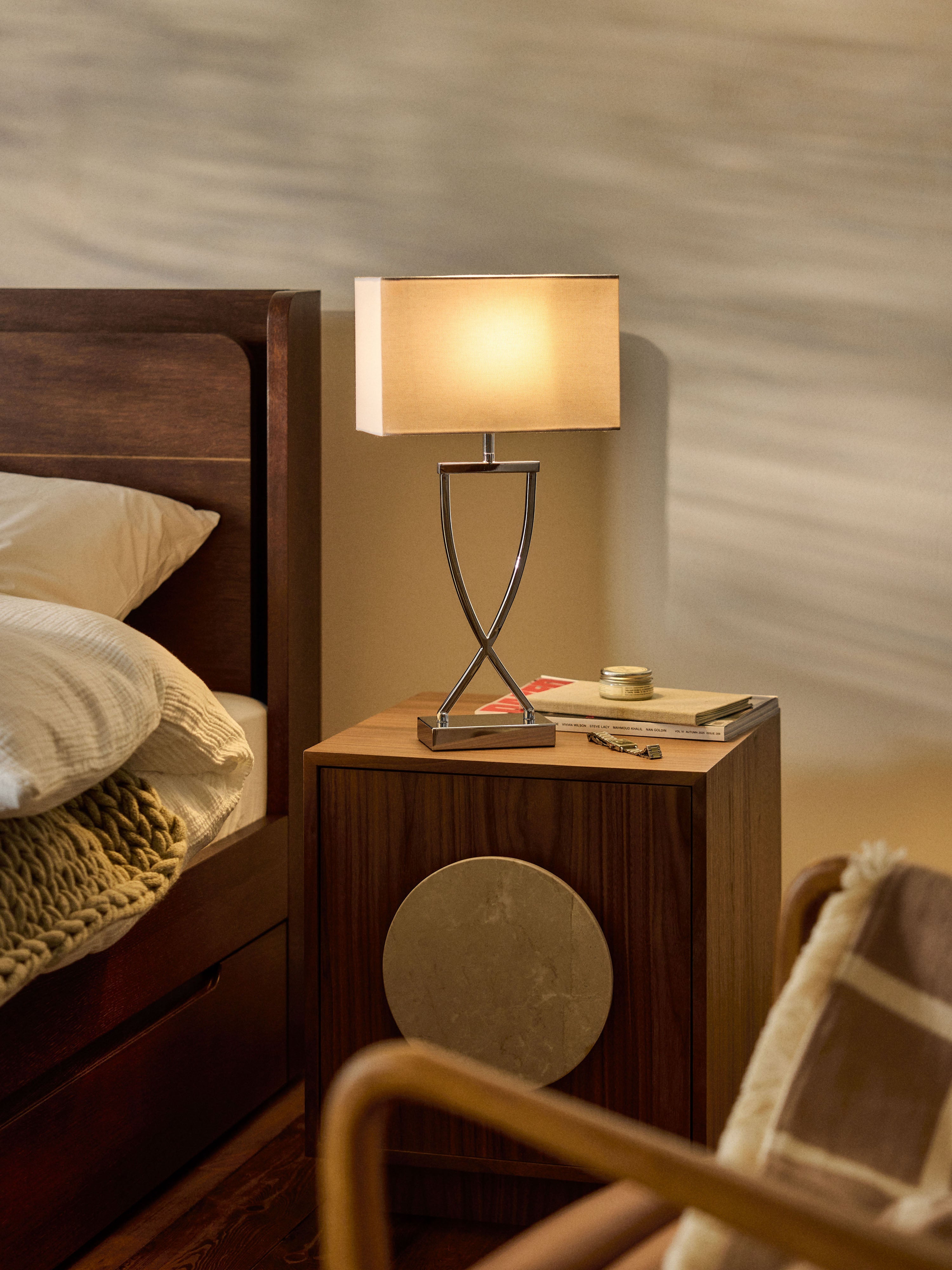 Grande lampe à poser classique Gudik - Argenté, blanc
