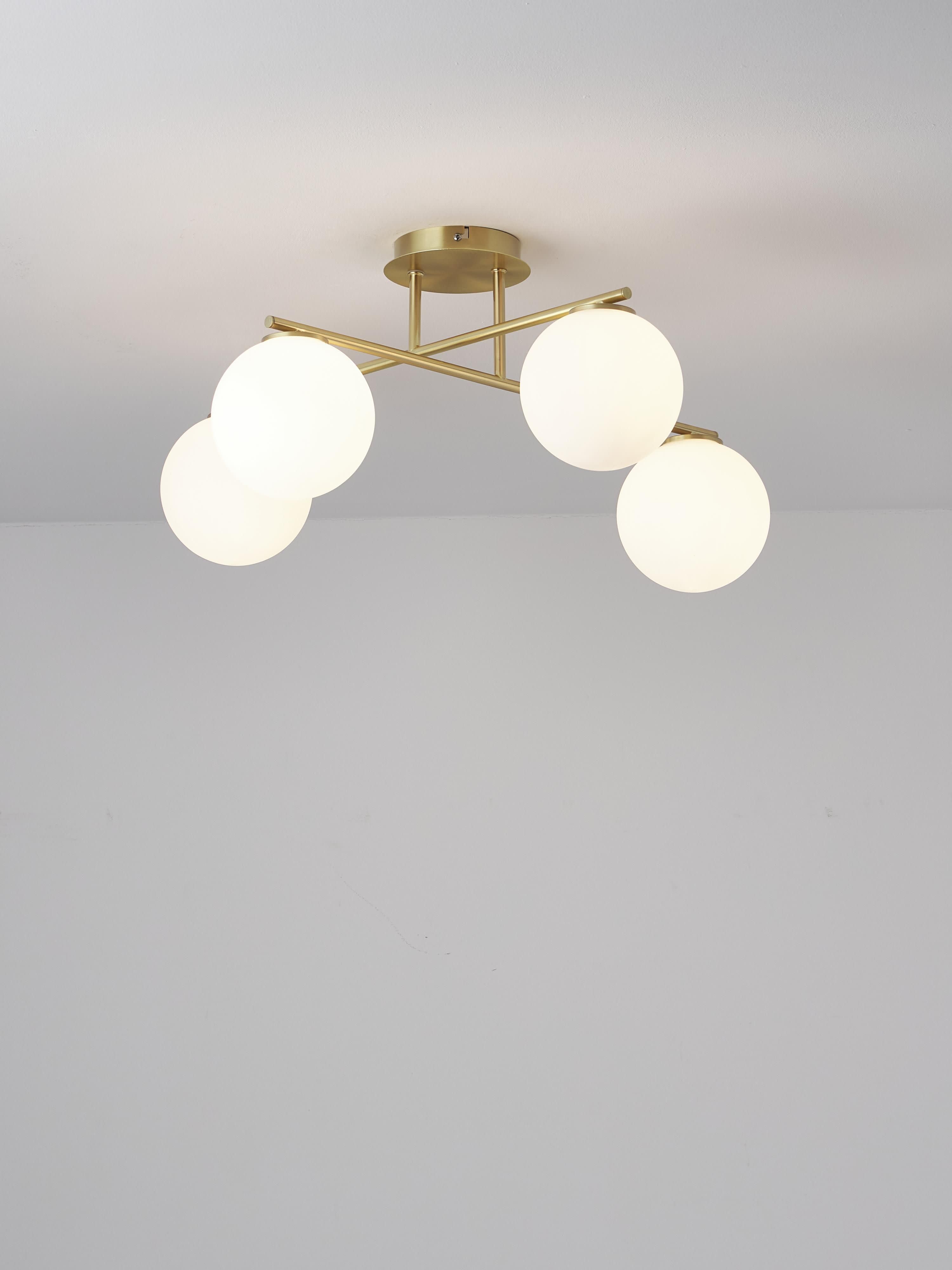 Plafonnier en verre opalescent Niilo - Blanc, doré