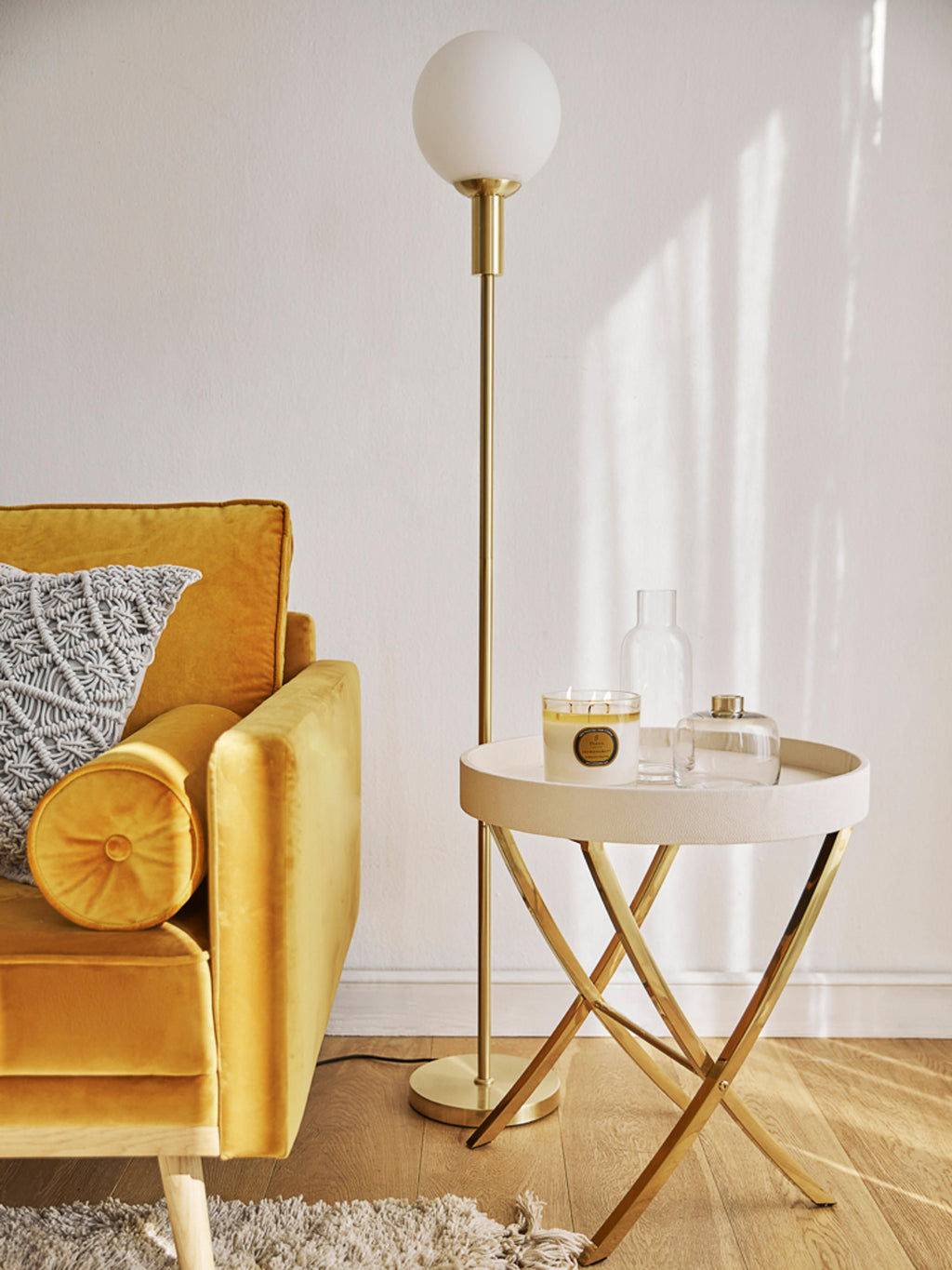 Lampadaire en verre opalescent Malthe - Doré, blanc