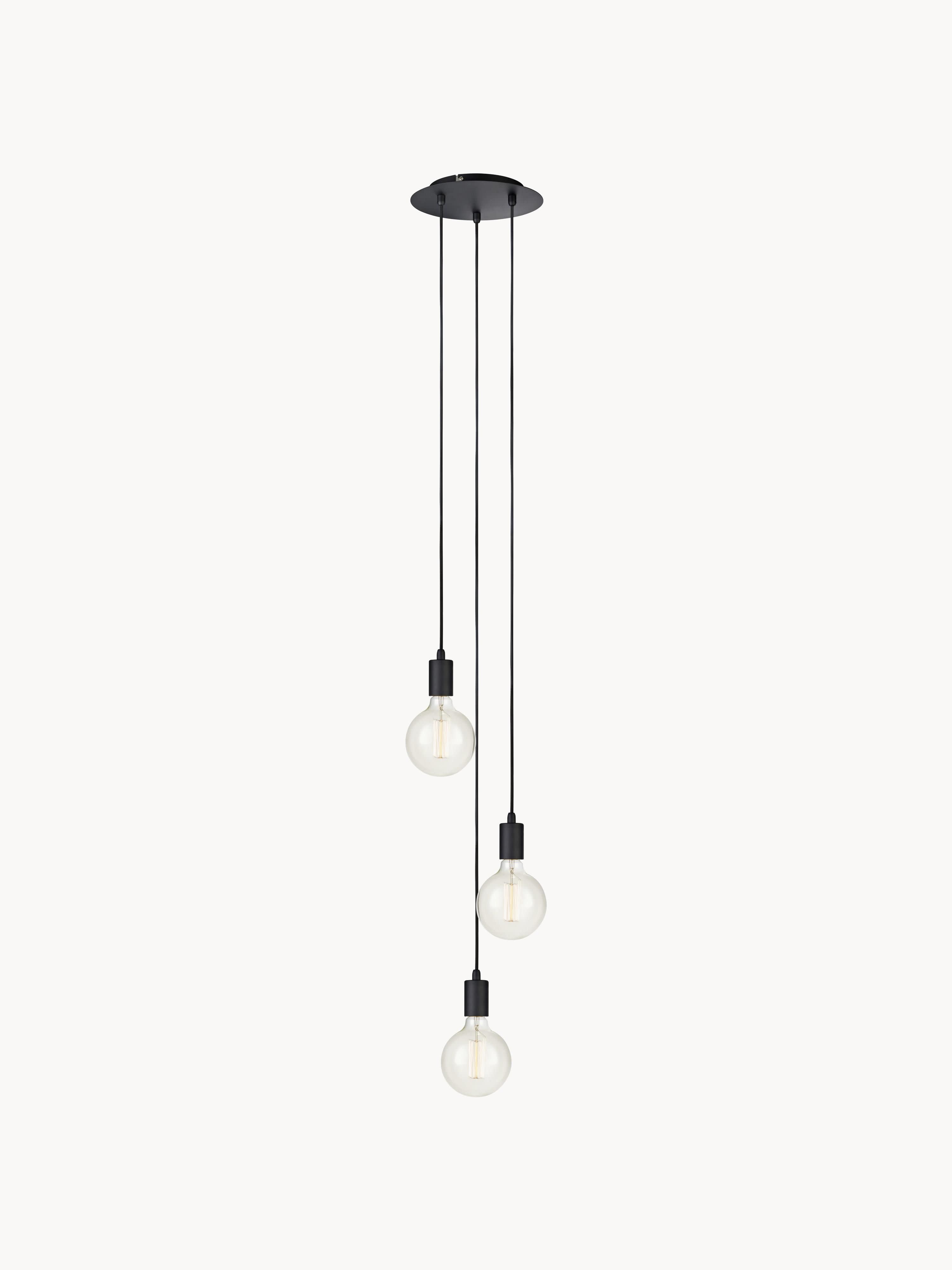Petite suspension 3 lampes ampoule nue Ramsey - Noir