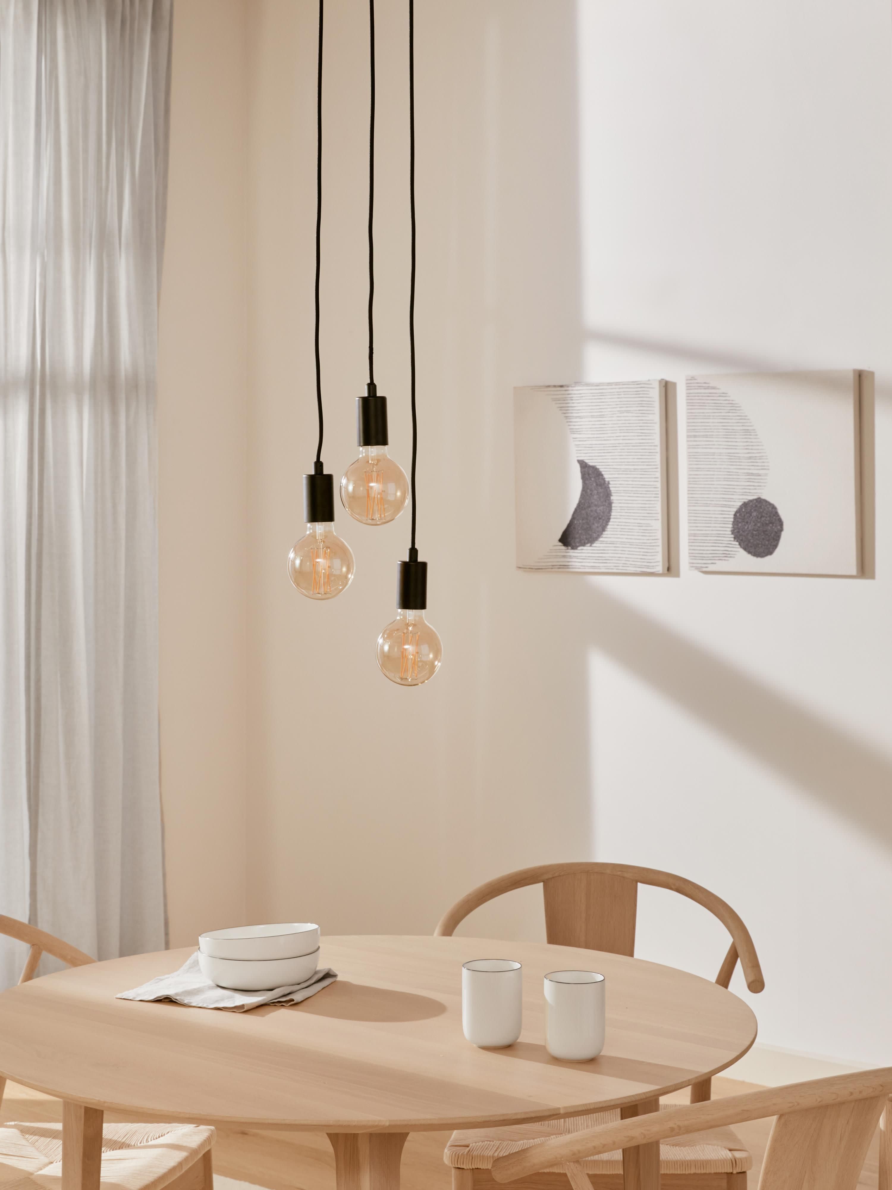 Petite suspension 3 lampes ampoule nue Ramsey - Noir