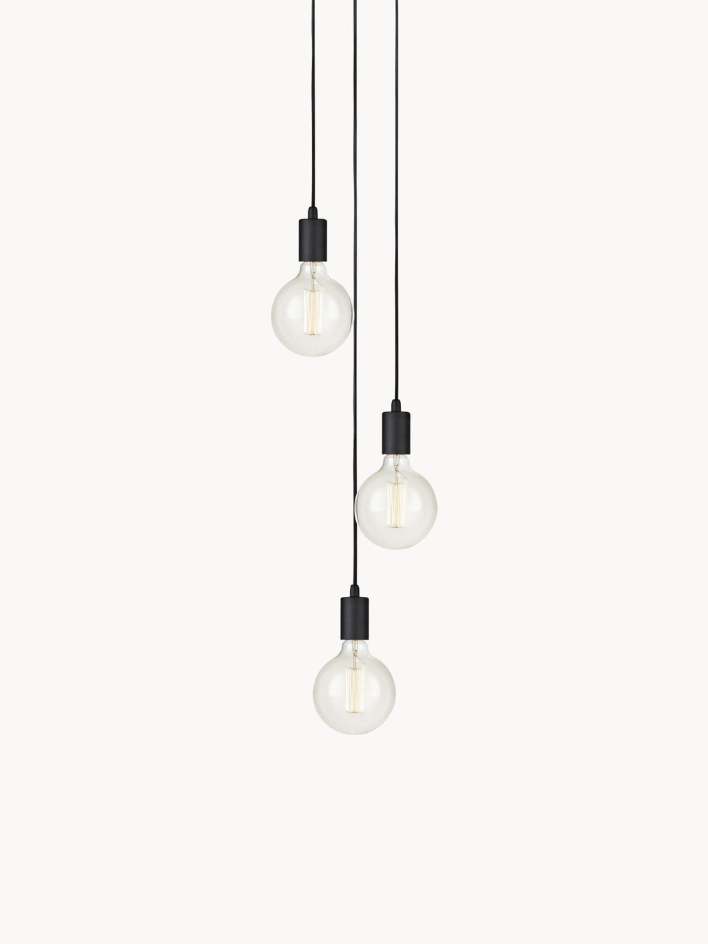 Petite suspension 3 lampes ampoule nue Ramsey - Noir
