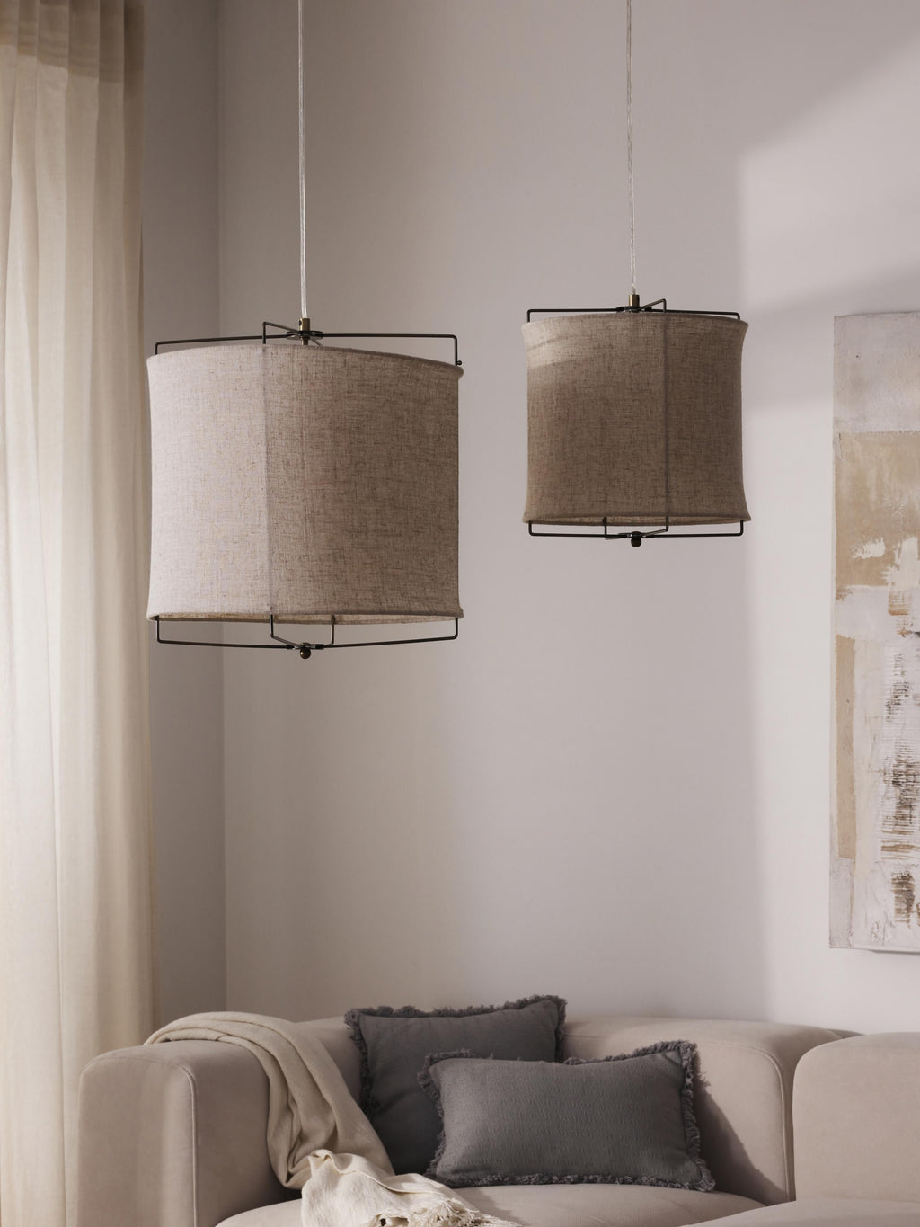 Suspension en lin Vas - Beige clair, doré