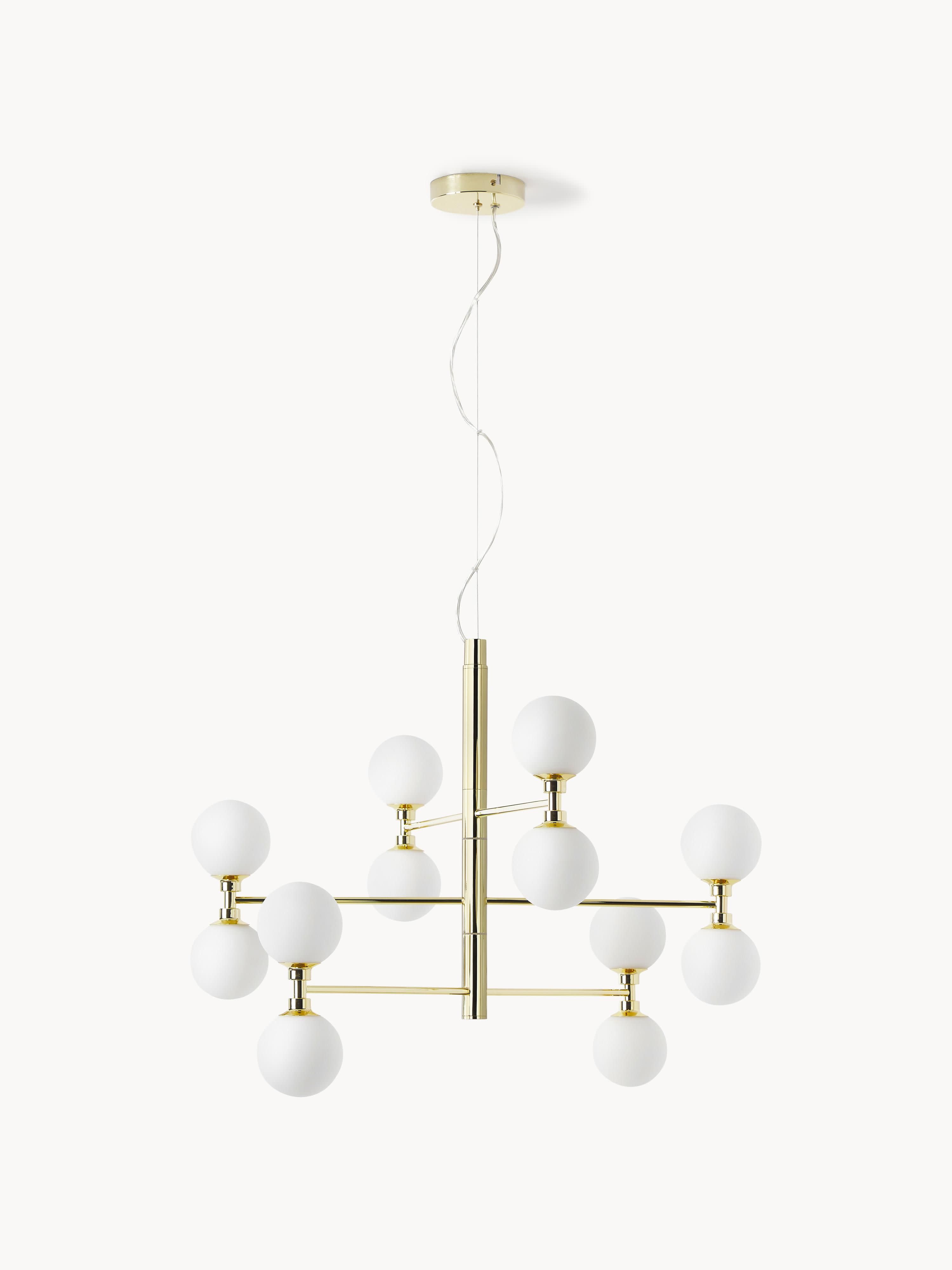 Grande suspension avec boules de verre Torin - Blanc, doré