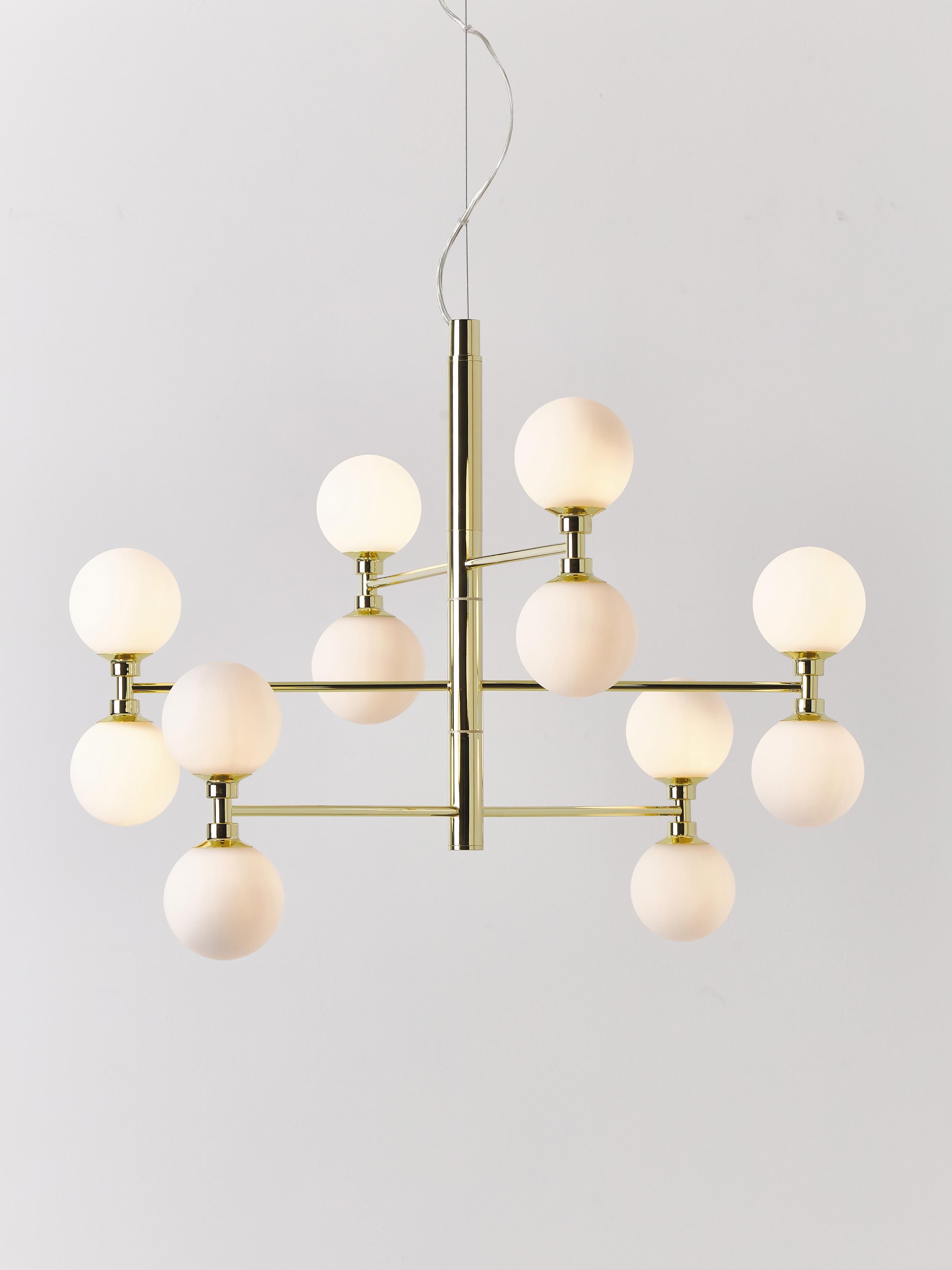 Grande suspension avec boules de verre Torin - Blanc, doré