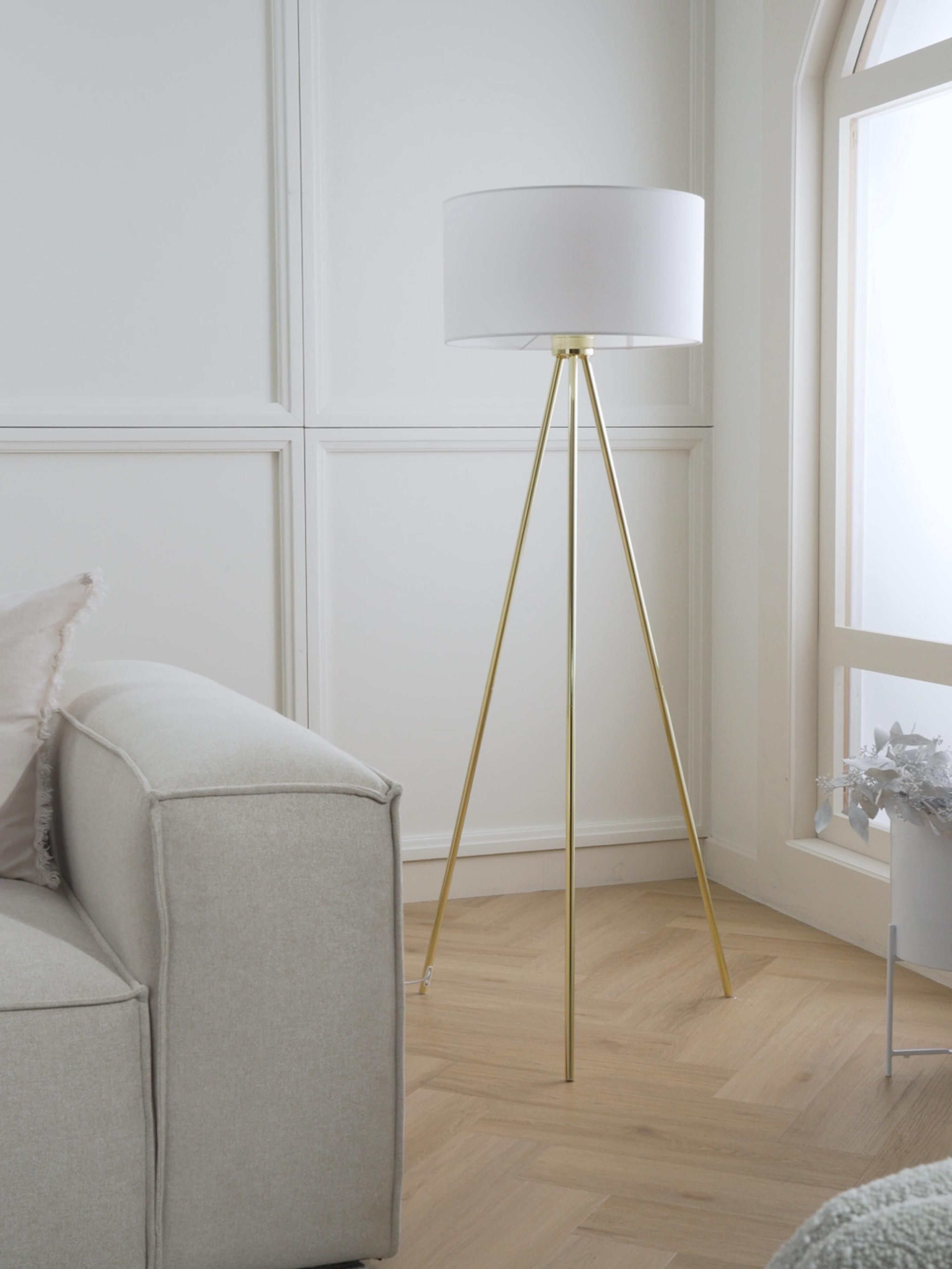 Lampadaire trépied scandi Gylfi - Blanc, doré