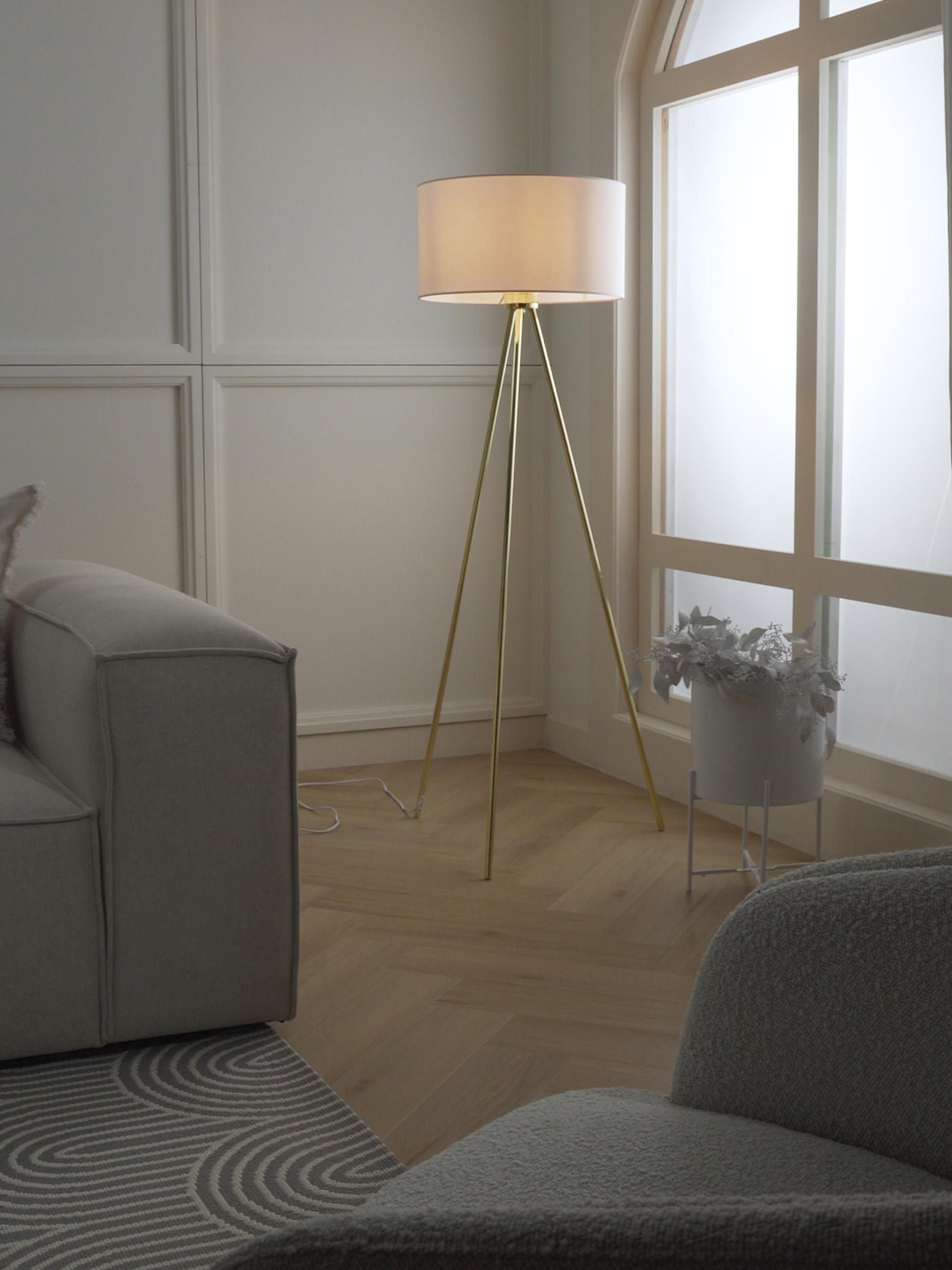 Lampadaire trépied scandi Gylfi - Blanc, doré